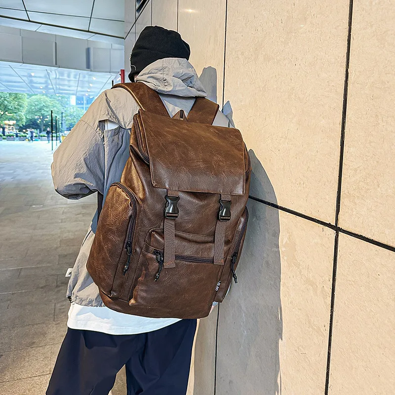 Fashion New Retro Men's Pu Backpack Women's Computer Backpack Frosted Leather Mountaineering Travel Bag Backpacks