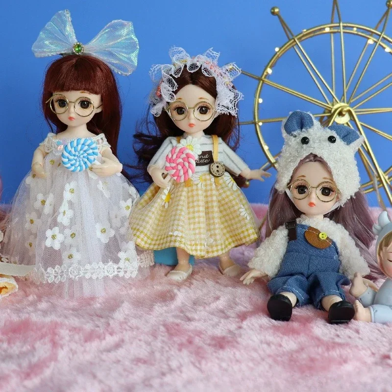 16cm DIY Dress Up Doll Toys 1/12 BJD Doll Movable 13 Joints Cute Sweet Face  for Kids Gift with Clothes Shoes Girl Princess Doll