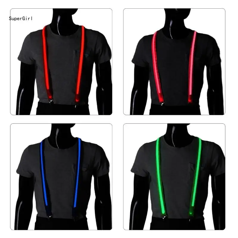 ผู้ชายสายรัดเข็มขัดผู้ใหญ่ Night Club LED Suspenders คอสเพลย์เครื่องแต่งกายเรืองแสงรั้ง J78E