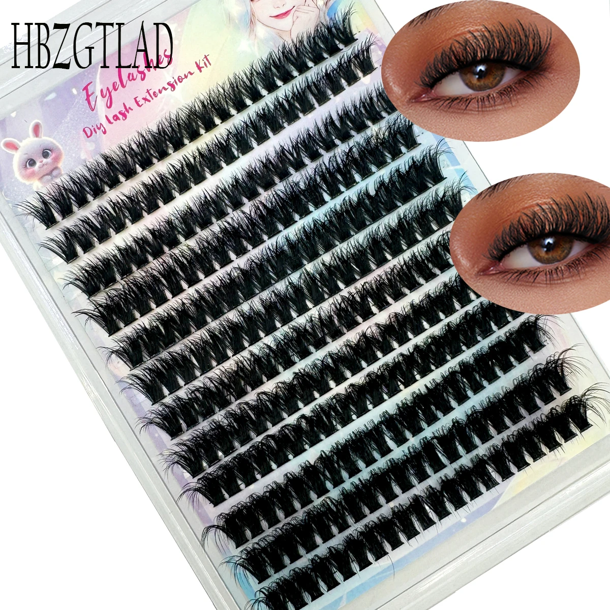 Kit de extensão de cílios fofos 60d + 80d + 100d, conjunto de extensão de cílios grossos, 10-18mm, kit de cílios únicos, faça você mesmo