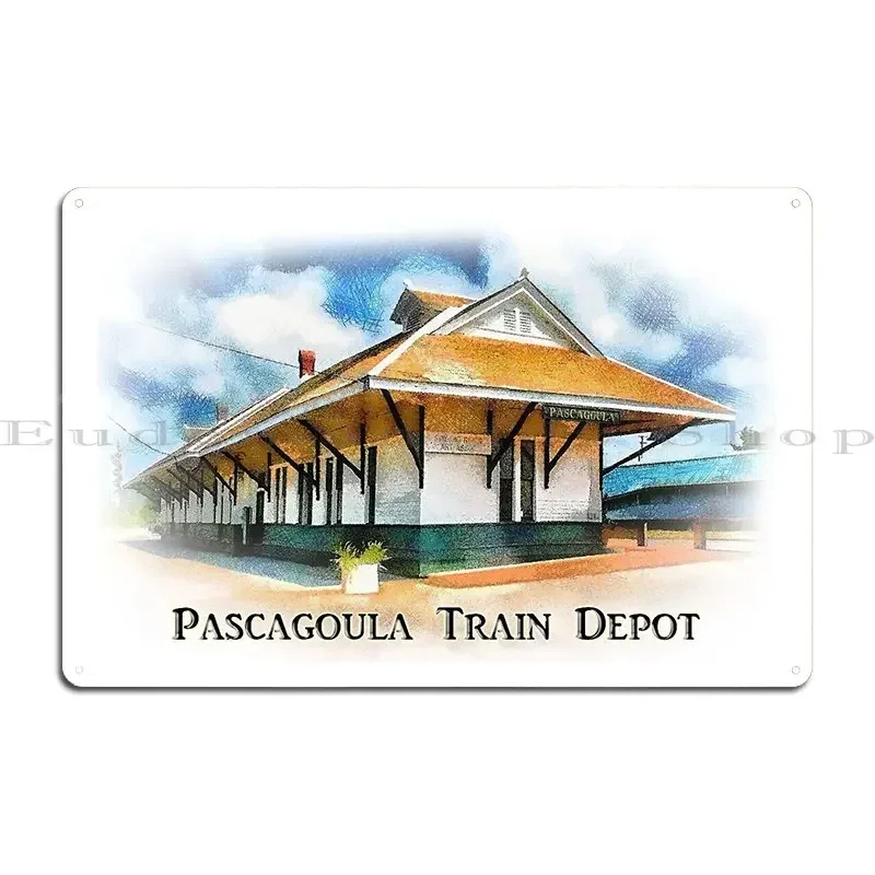Pascagoula Train Depot Rail Road Historical Metal Signs Plaques Printed Living Room Club Bar Wall Cave Tin Sign Poster