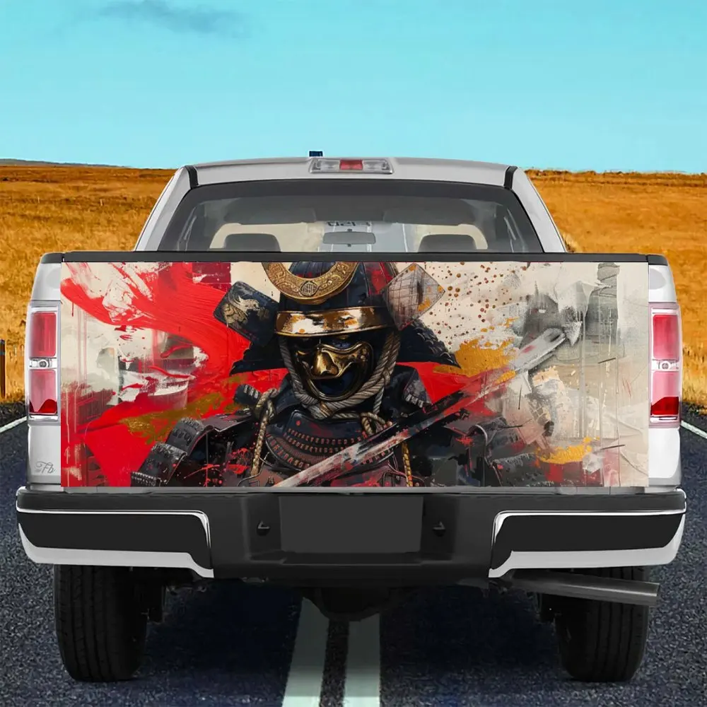 Japanese Gold Samurai Mask Print Car Tail Trunk Protect Vinly Decal Auto Accessories Hood Decoration Sticker for Off-road Pickup