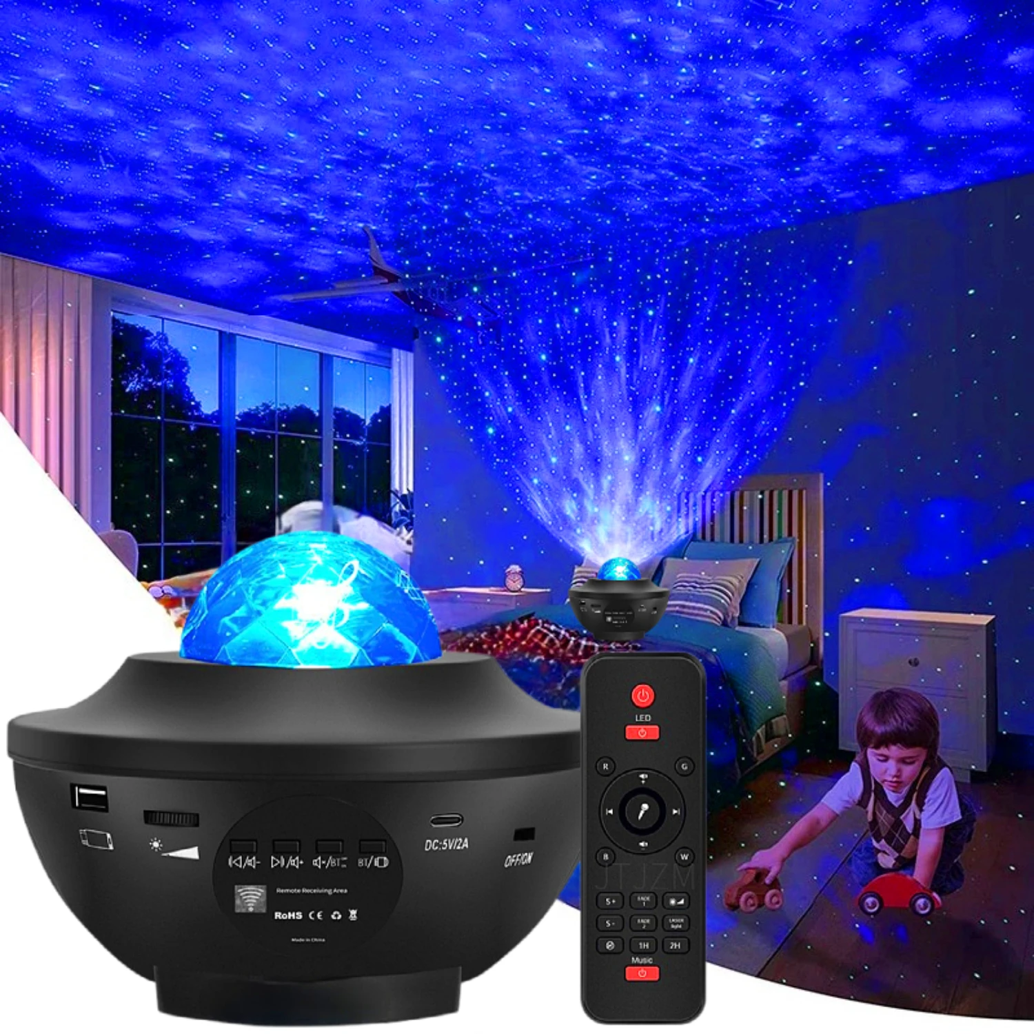 Lampu Laser proyeksi Borealis Aurora Serene halus, lampu bintang menenangkan baru dengan musik Bluetooth, lampu langit malam