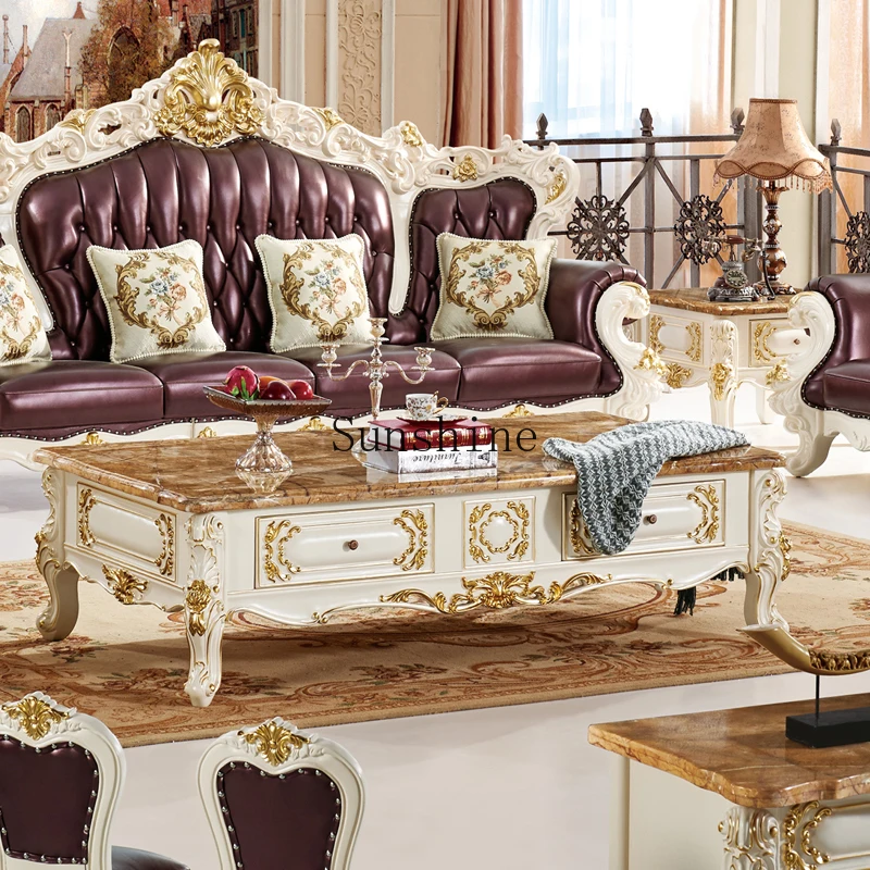 

European leather three-person fuchsia large living room villa luxury high-end sofa