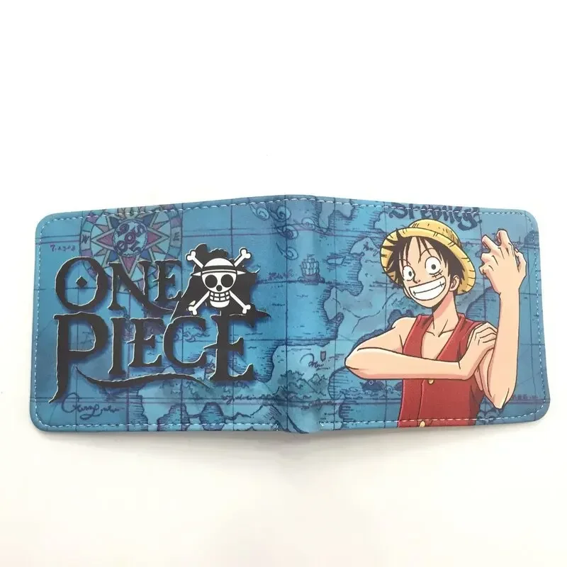 Nueva Cartera Monedero de Anime One Piece con Diseño de Luffy y Sombrero de Paja, Tarjetero de PU para Estudiantes de Secundaria, con Clip para Billetes y Monedas