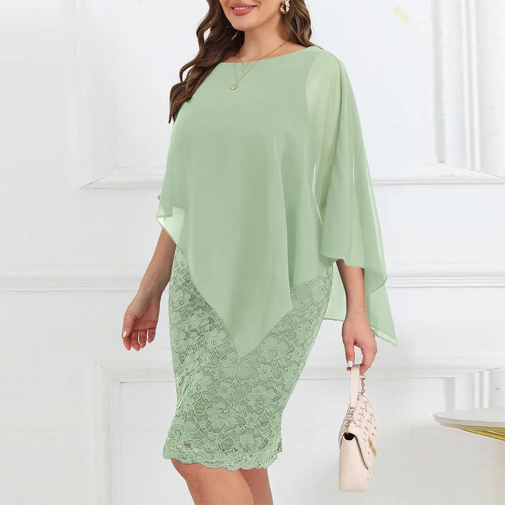 

Exquisite Women Dresses Wedding Guest - Mother Bride Semi Formal Lace Cape with Chiffon Overlay Dresses Customized 2025