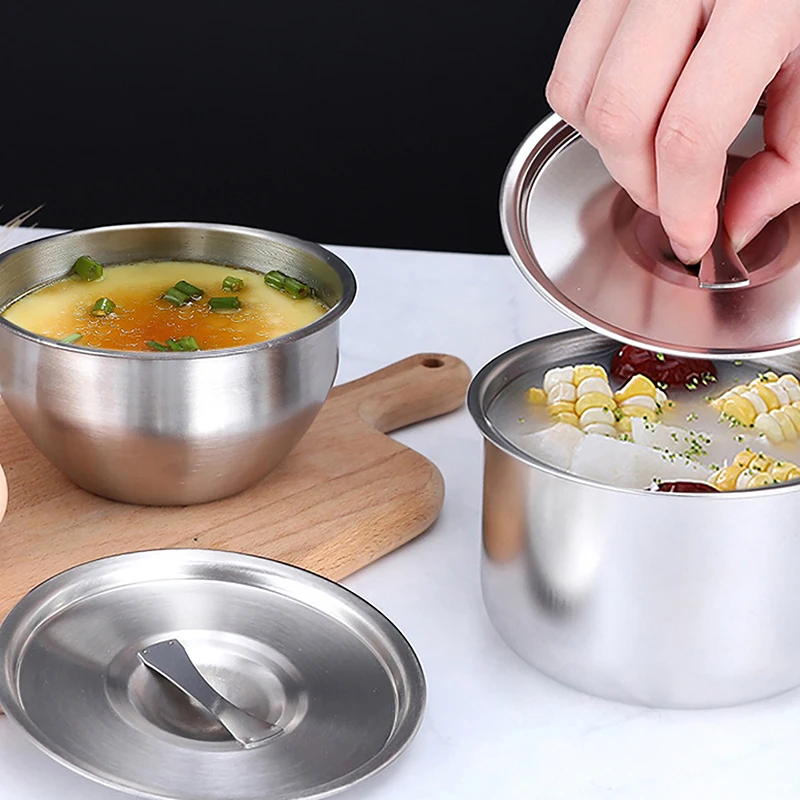 Tigela de arroz em aço inoxidável 304 com tampa, tigela de sopa, arroz cozido no vapor, antiescaldante, pequena cozinha coreana, ferramentas de cozinha, criança