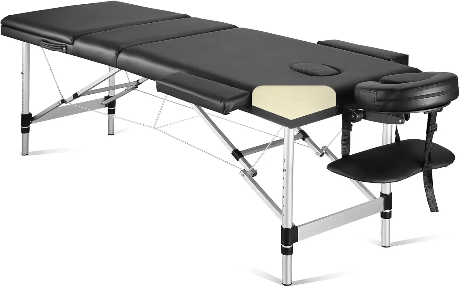 Portátil altura ajustável alumínio massagem mesa, cama com encosto de cabeça, braços e saco de transporte, 23,6 "Wide, 3 Fold