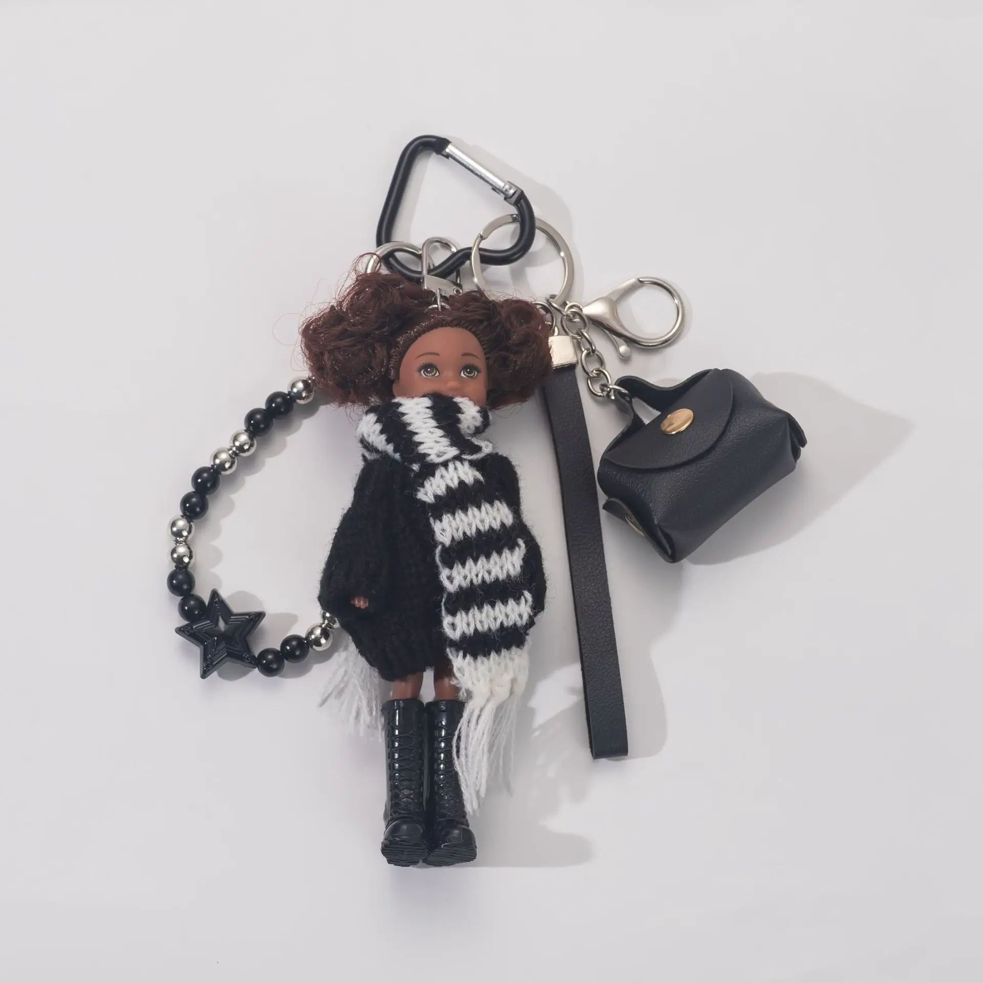 Korean Style Dark Skin Babi Princess Doll Black Jumper / Beaded Necklace Cute Keychain Fashion Bag Pendant Kelly Doll Keychain