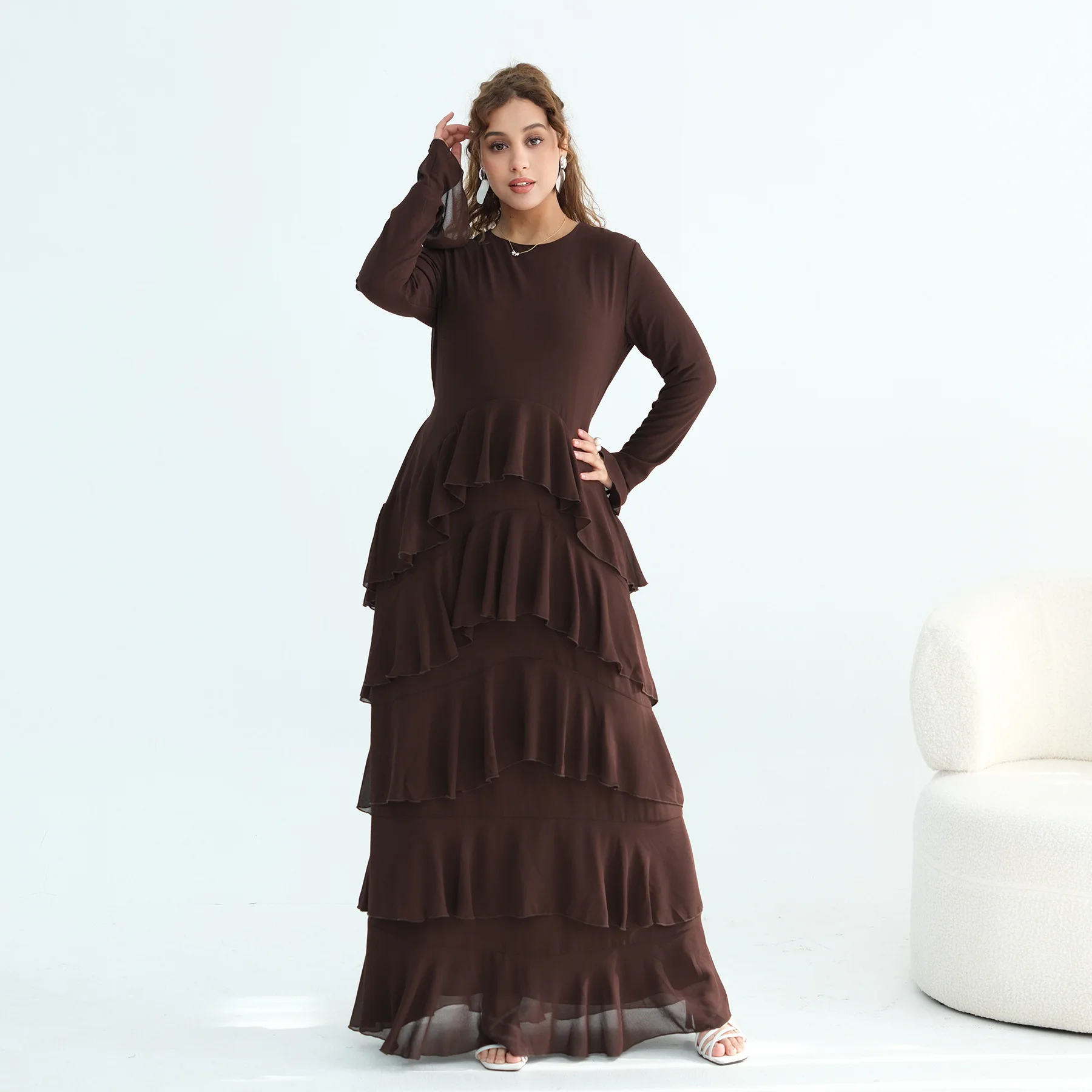 

Elegant Ruffles Long Dresses for Women Muslim Fashion Party Dress Dubai Abaya Turkey Kaftan Ramadan Eid Islam Jalabiya Vestidos