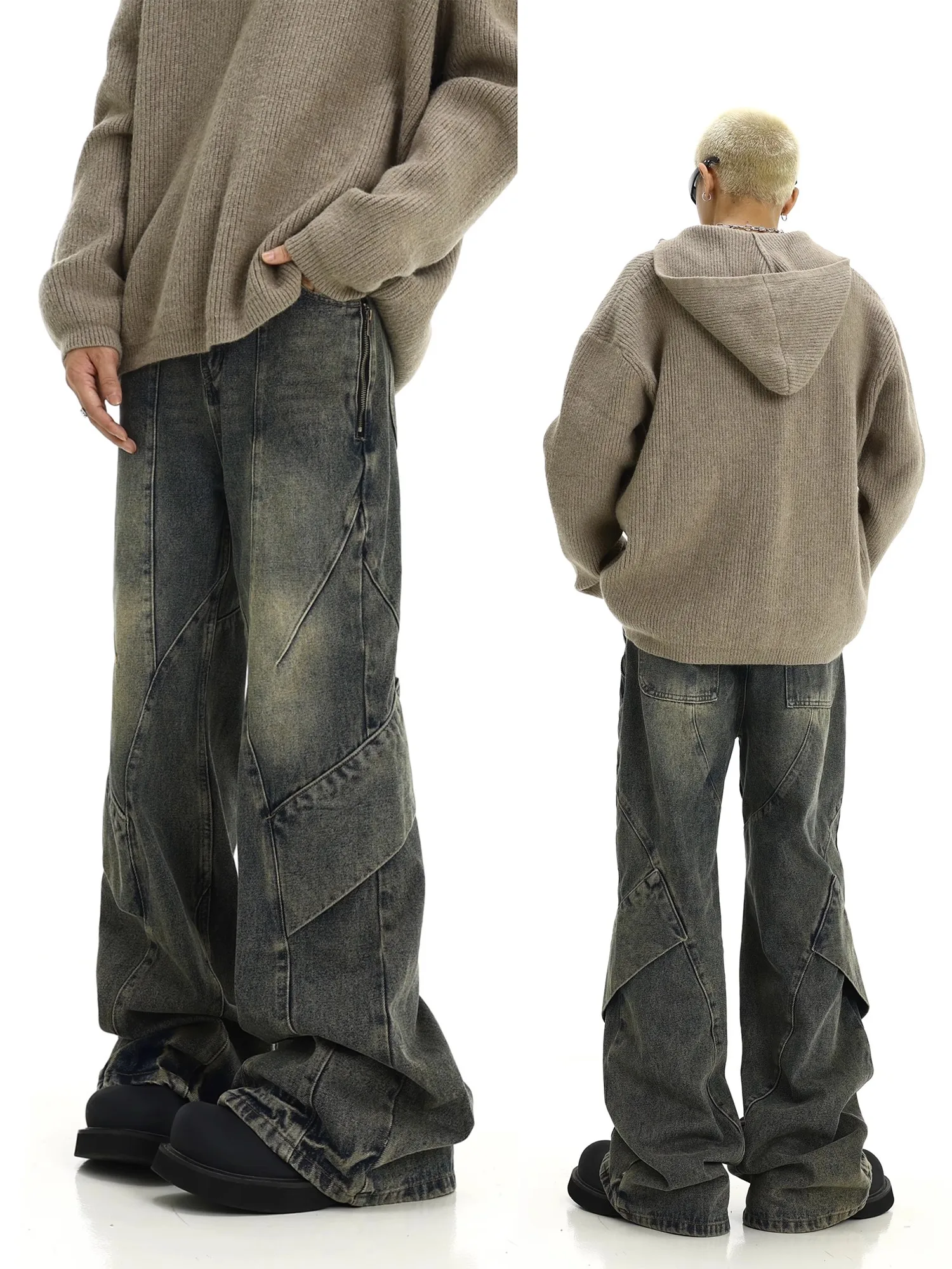 

Американские ретро выцветшие широкие джинсы, мужские активные свободные прямые повседневные длинные брюки с завышенной талией, молодежная летняя одежда Vitali Sle