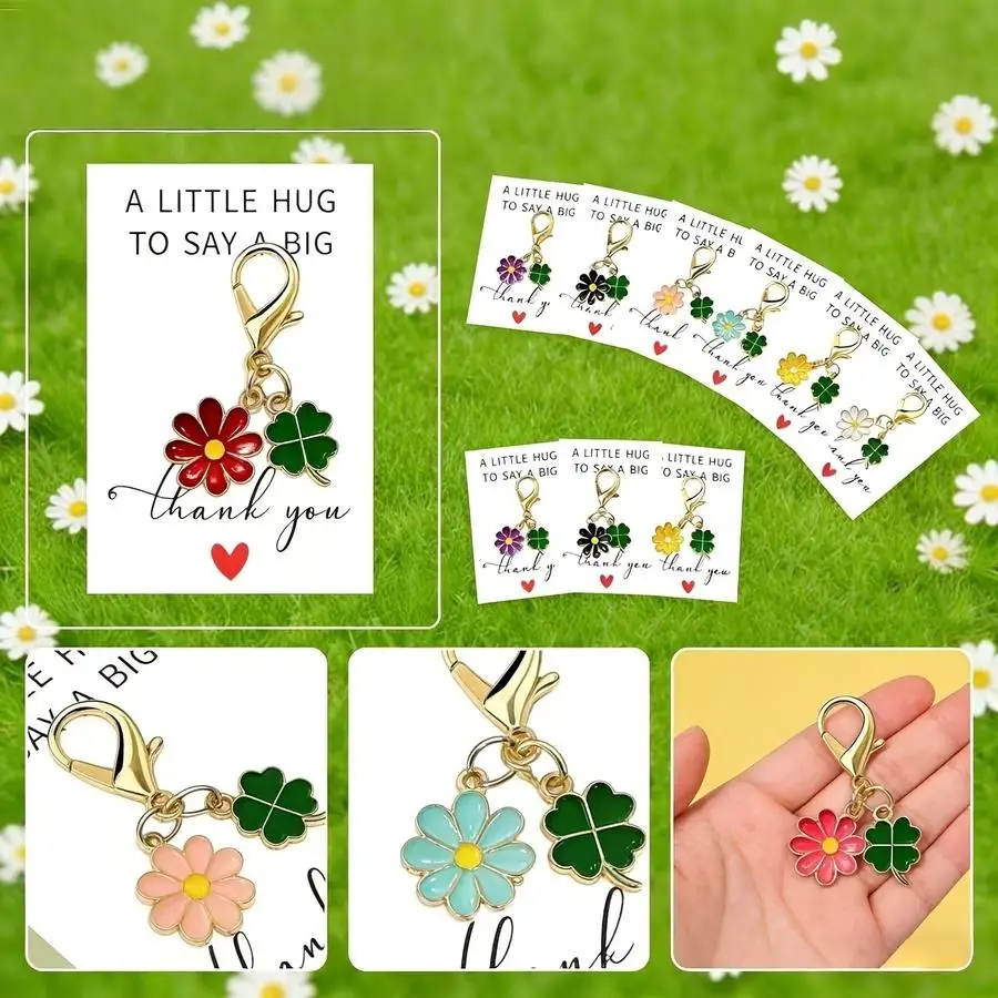 1/5/10/20/50/100pcs 48-piece set including 24 daisy and four-leaf clover keychain greeting cards, with 24 keychains + 24 cardsto