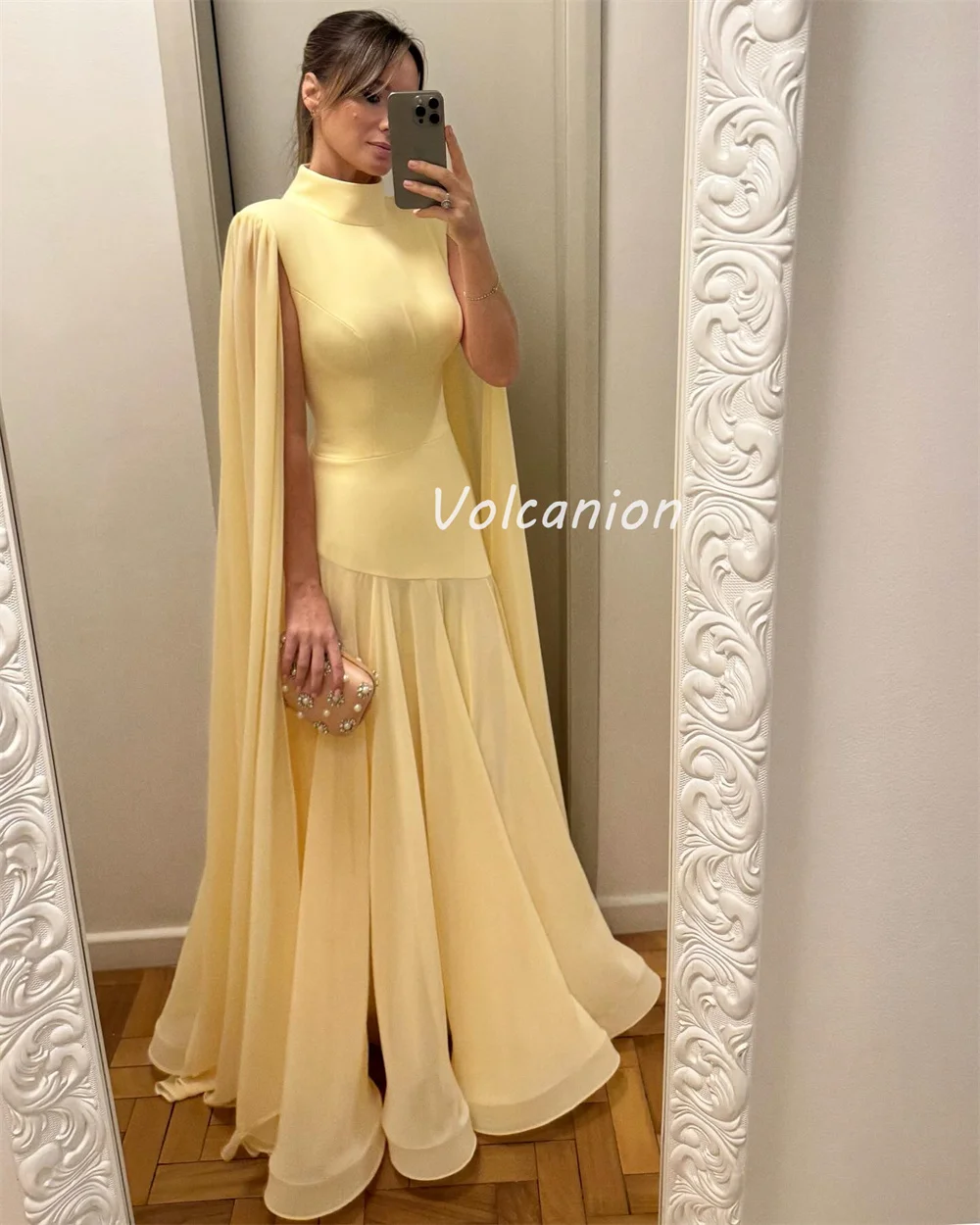 Доступны высококачественные размеры по индивидуальному заказу. Шифоновые драпированные длинные платья русалки с рюшами и высоким воротником. Одинаковые платья для особых случаев на заказ.