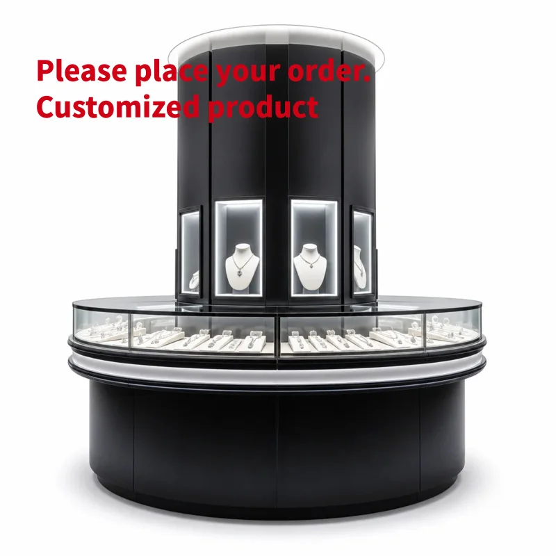 custom.Freestanding Jewelry Showcase Cabinet Metal Wood Base Glass Display LED Lighting Eco-Friendly Durable Construction