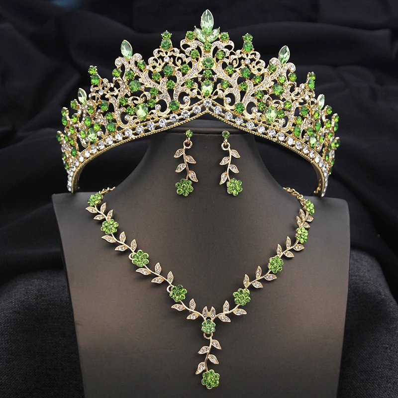 3 Pcs Tiaras and crowns costume jewelry set for women bridal jewelry sets With crown party wedding necklace Earring Birthday