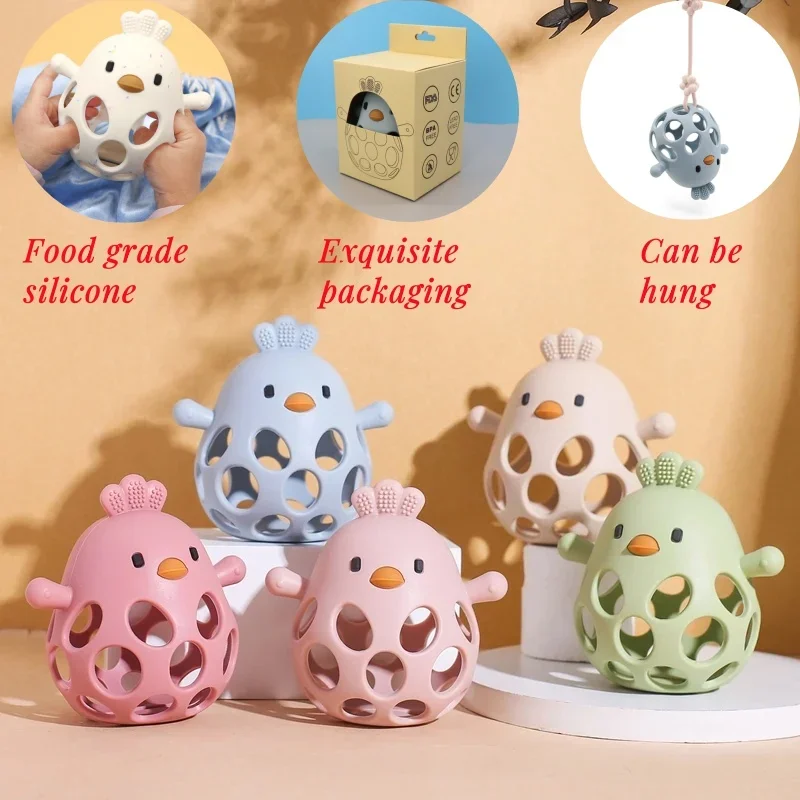 Mordedores de bebê crianças dos desenhos animados pintinho forma mordedor brinquedo da criança silicone cuidados dentários gengivas anti-comer mão molar acessórios do bebê