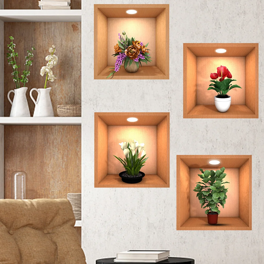 

Flowers Pot Wall Sticker Home Decor Decals for Self-Adhesive Floral Living Room Plant