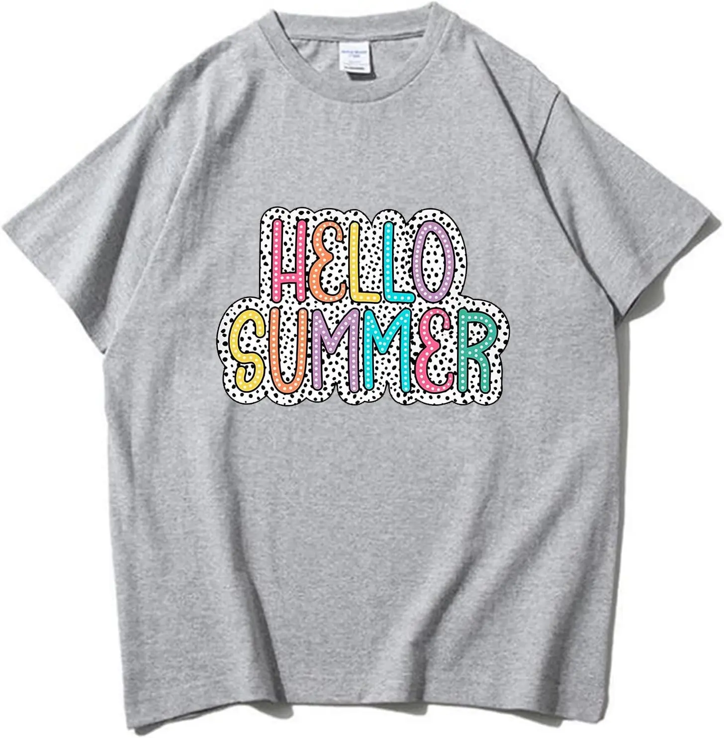 Hello Summer Retro T-Shirt Colorful Men Women Shirt, 3X-Large, Grey New Fashion Top Tees