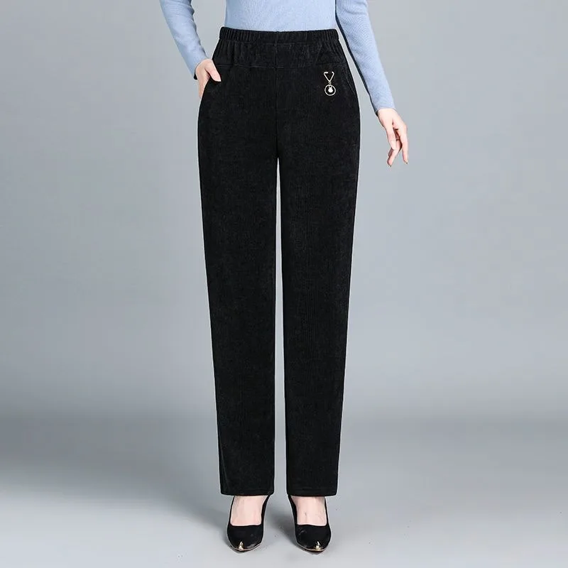 

Pants Autumn Winter Corduroy Trousers Plus Velvet Middle-aged Elderly Women's Trousers Loose Corduroy Straight Pants