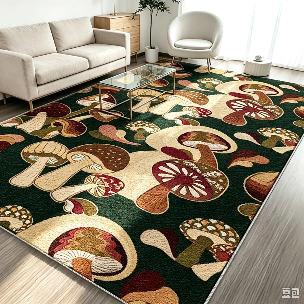 Area Rug Whimsical Mushroom Forest Botanical Vintage Retro Decorative Indoor Floor Carpet for Living Room Bedroom Home Decor