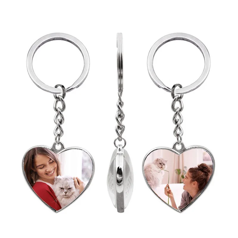 Foto familiar personalizada Keychain, Peach Heart Keychain, foto personalizada