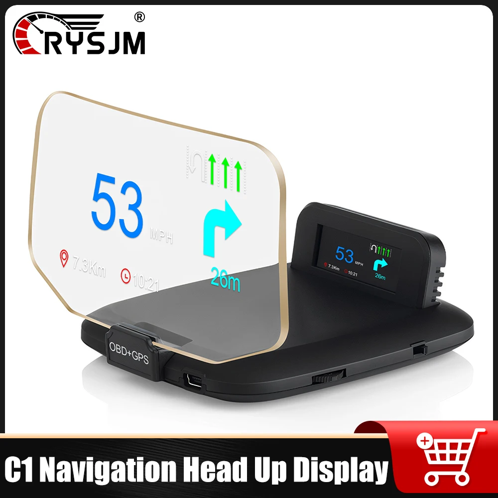 

OBD + GPS + Navigation C1 Car Head Up Display Projection Display HUD Car Speedometer Water Temp KMH MPH Overspeed RPM Voltmeter
