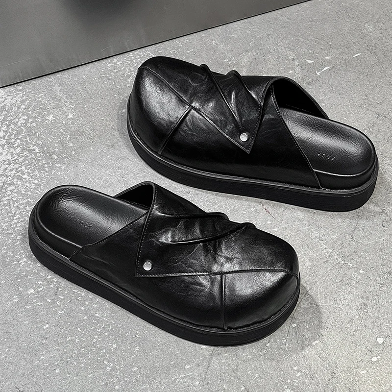 Black High-end Upgraded Version Thick Sole Suitable for Both Men and Women M Ü Ller Shoes Fashionable  Avant-garde Half Slippers