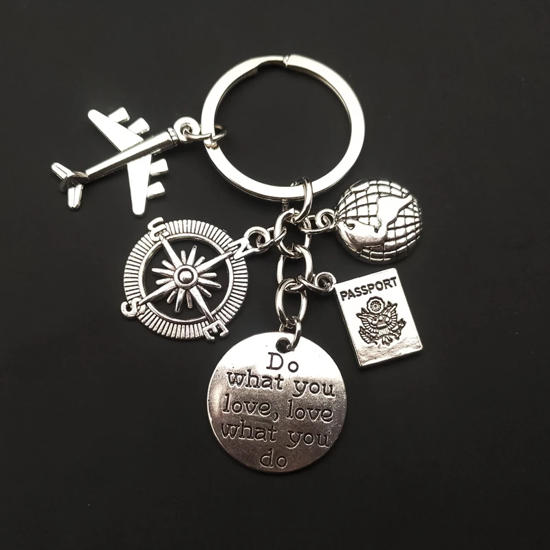 1pc Pilot Aviator Key Chains Airplane Charms Passport Keyring Hoilday Key Fob Traveler Jewelry For Graduation Gift