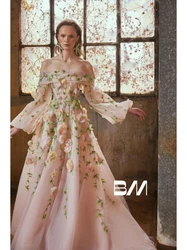 Fairy A-line Prom Dress Elegant Colorful 3D Flowers Evening Dresses Fashion Cocktail Birthday Party Gown Vestidos De Gala