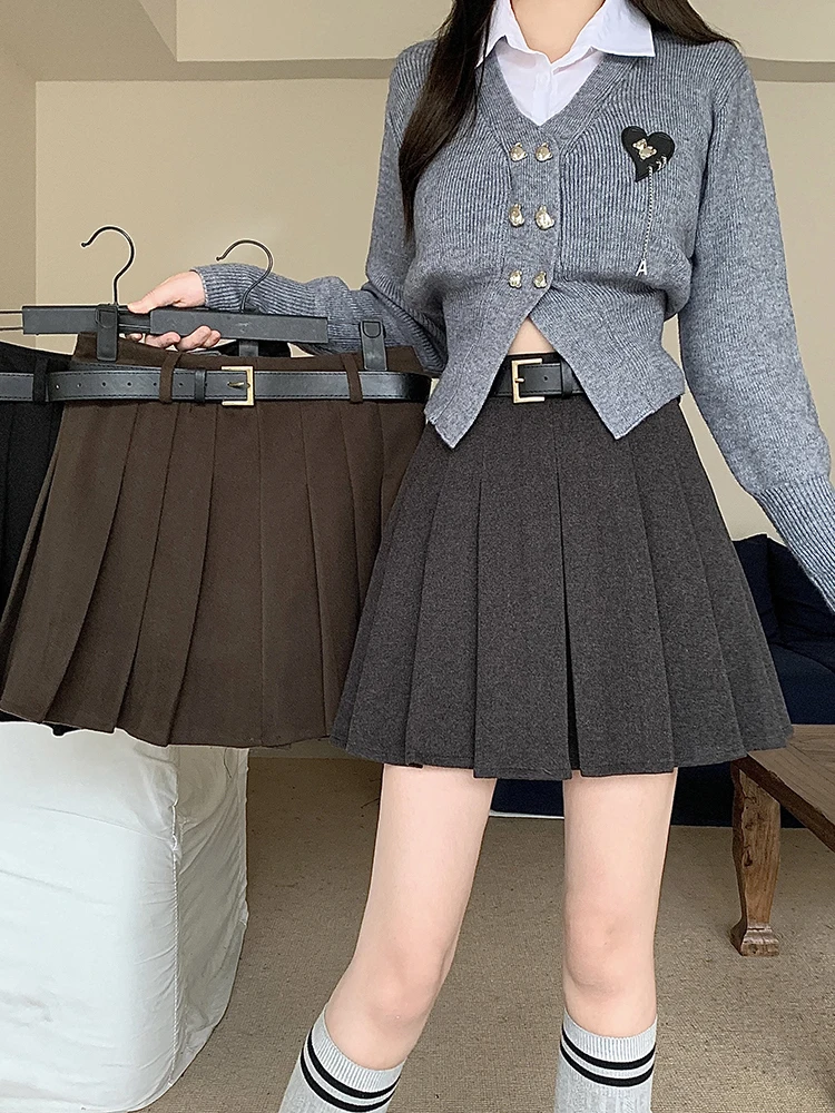 

High Waist A-Line Skirt Women's Casual Style Pleated Skirt plus Size Hong Kong Style Spring New plus Size Short Skirt