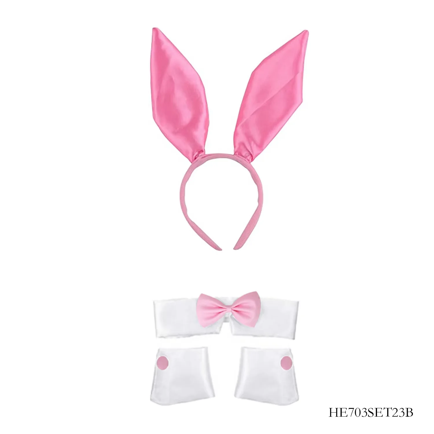 อุปกรณ์เสริมชุดสตรี PESENAR: ชุดกระต่ายสาวสีชมพู, ที่คาดผมสองชิ้น, ปลอกแขน, ชุดผูกโบว์