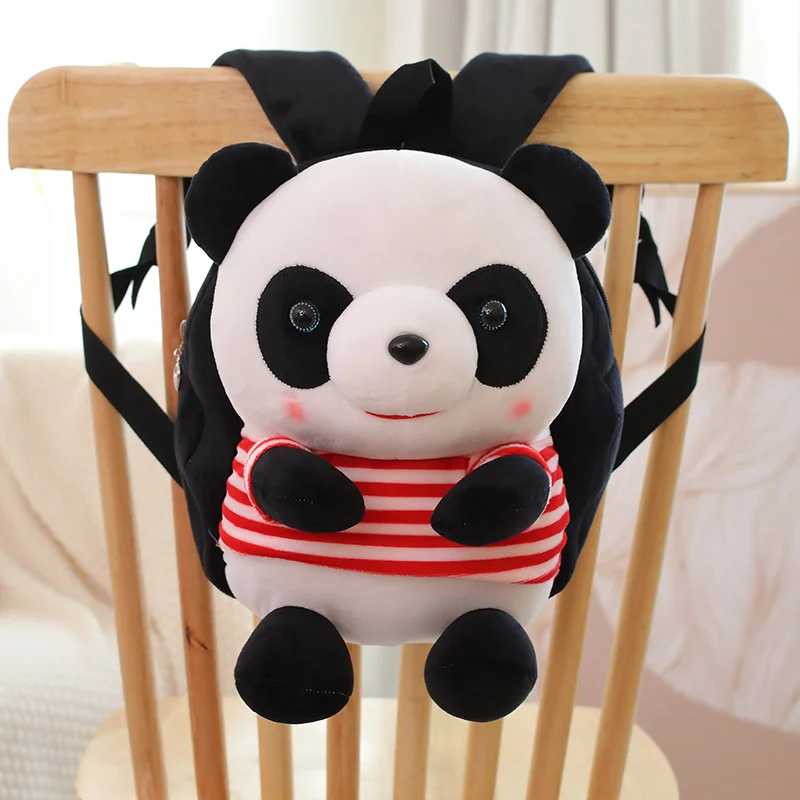 Cute Panda Stripe Backpacks Cartoon Stuffed Animals Bag Girls Boys Plush Adjustable Schoolbags Plushies Backpack Kids Toys Gifts