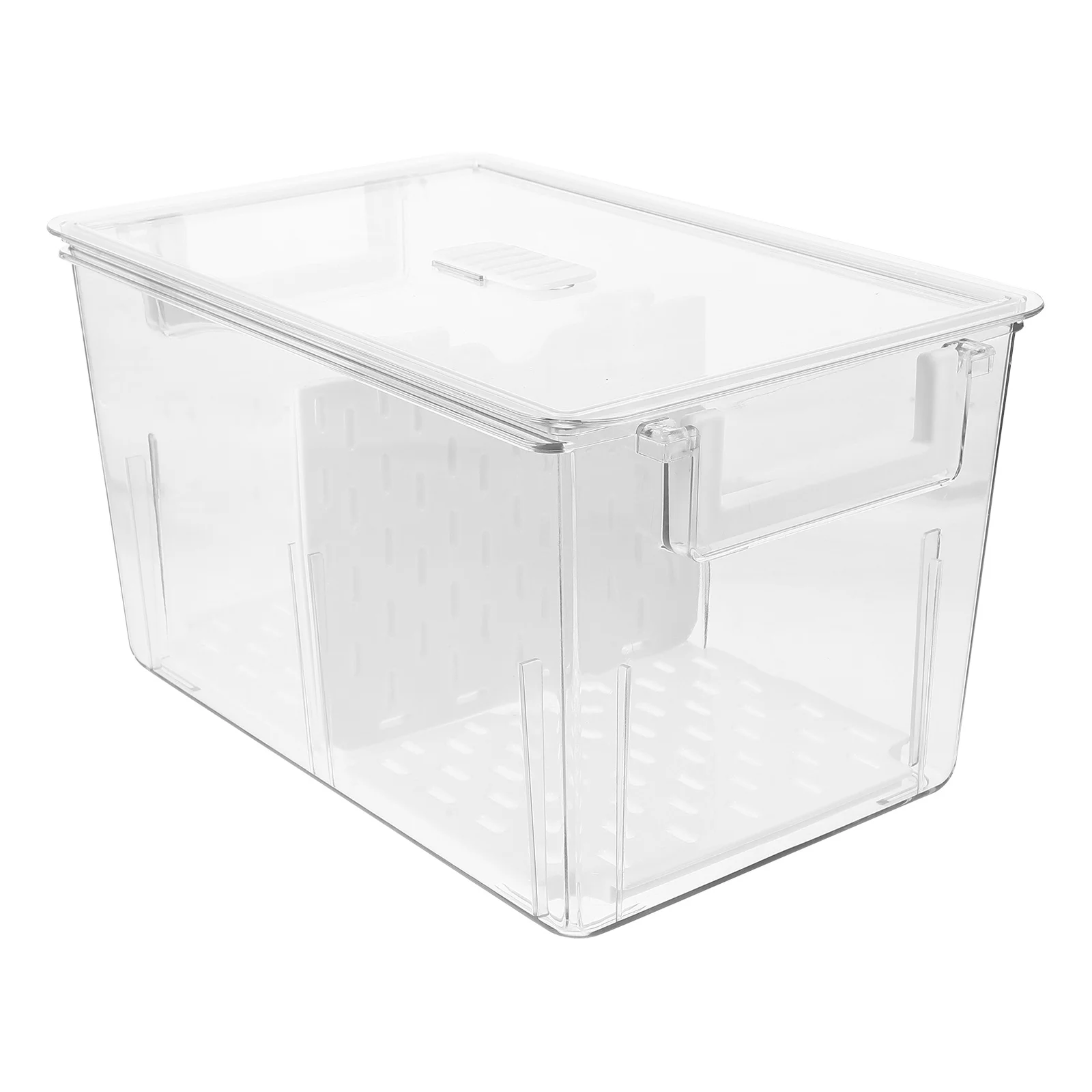 

Fridge Organizer Transparent Freezer Container Premium Material Odorless Fruit Vegetable Drain Bin Clear Organizer Bins