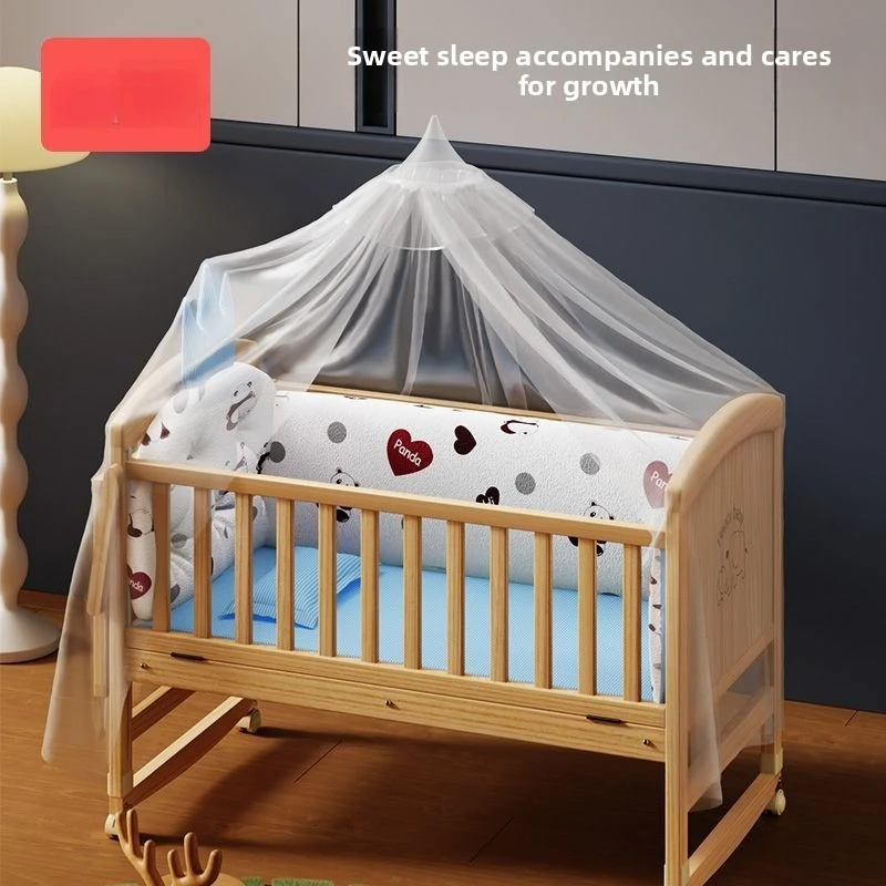 Crib Splicing Large Bed Solid Wood Unpainted Eco-Friendly Mobile Baby Cradle Newborn Multifunctional Children's Sleeping Bed