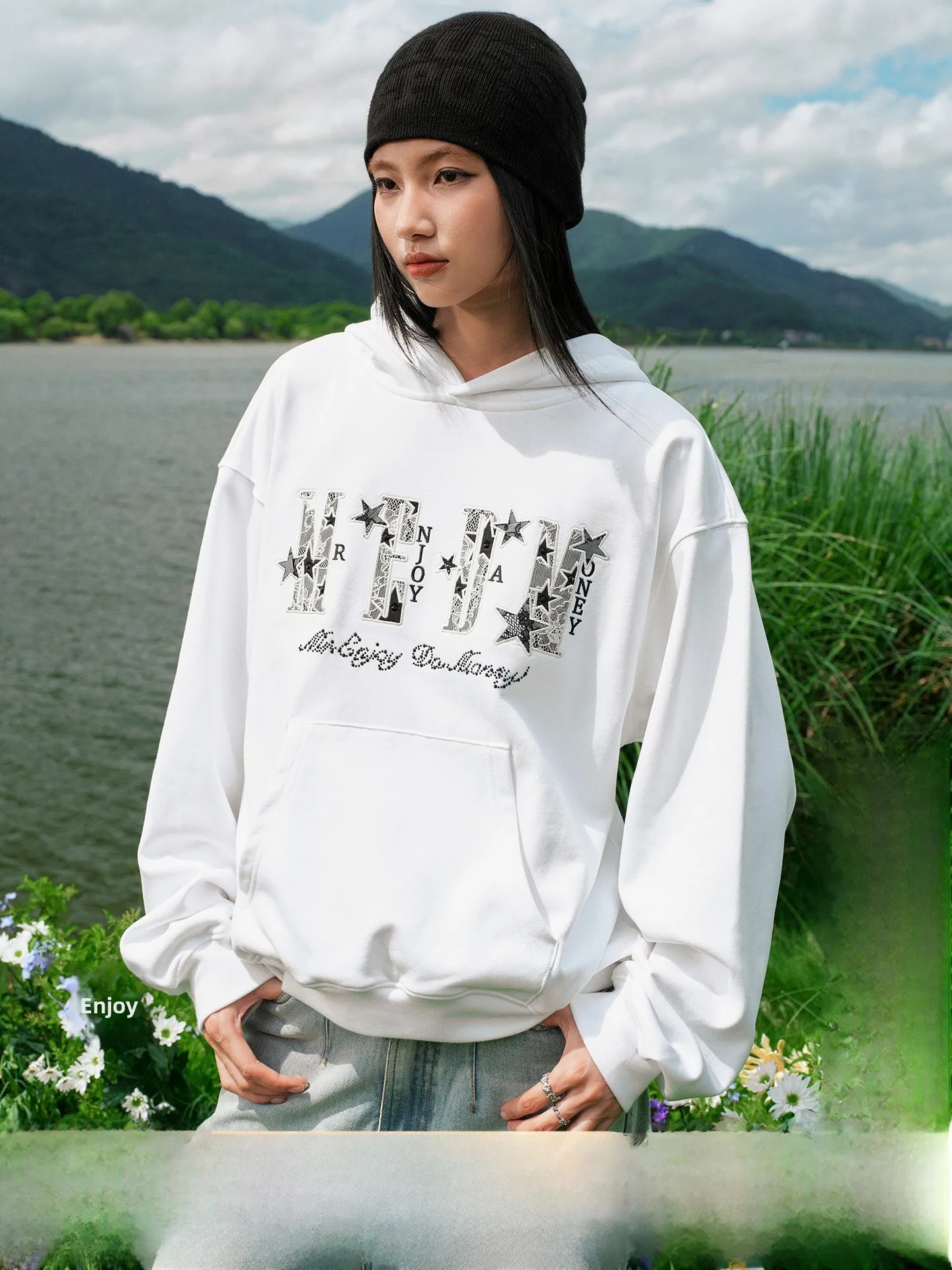 

Толстовка с кружевной нашивкой MEDM Star Burst Embellied, повседневная толстовка из смеси хлопка и полиэстера, весна-осень ex Long Sve