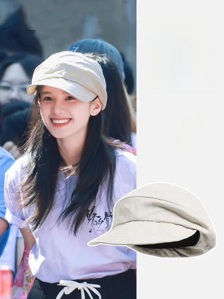 Zhang Jingyi Women's Summer Thin Beret Hat Retro Folded Cloud Boy Scout Hat Sun Protection Wide Brim Casual Style round Top