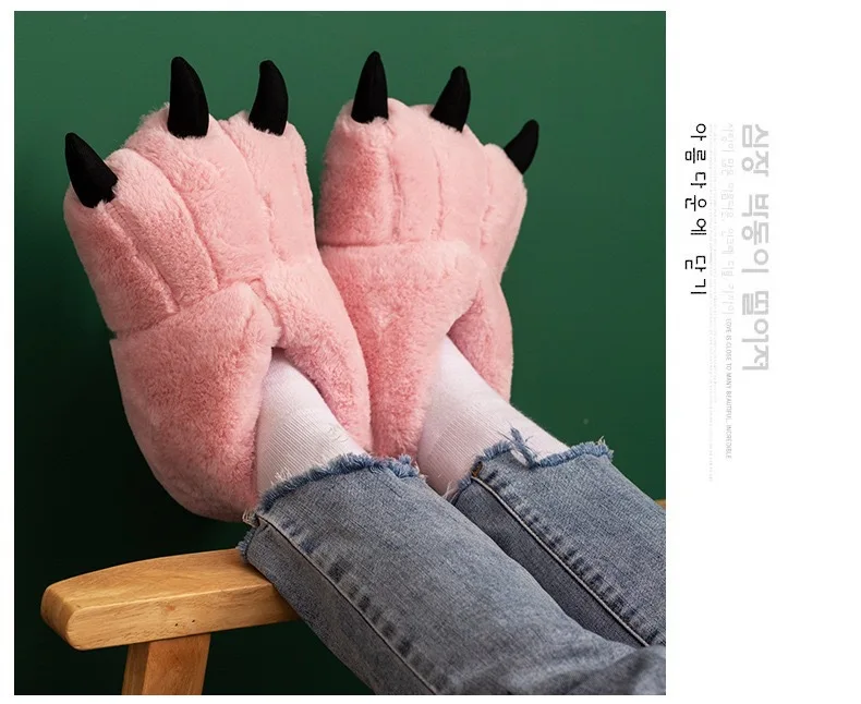 2026 Chunky Warm Bear Paw Slippers for Home Women Creative Funny Slipper Soft Plush Cute Cartoon Girls Indoor House Floor Shoes