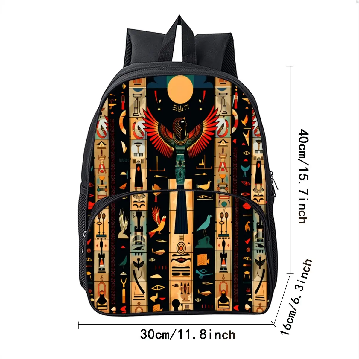 حقيبة ظهر مدرسية مطبوعة بالهيروغليفية المصرية للبنين/الفتيات أفضل هدية مقاومة للماء ثلاثية الأبعاد حقيبة جيب أمامية مستديرة كرتونية للأطفال