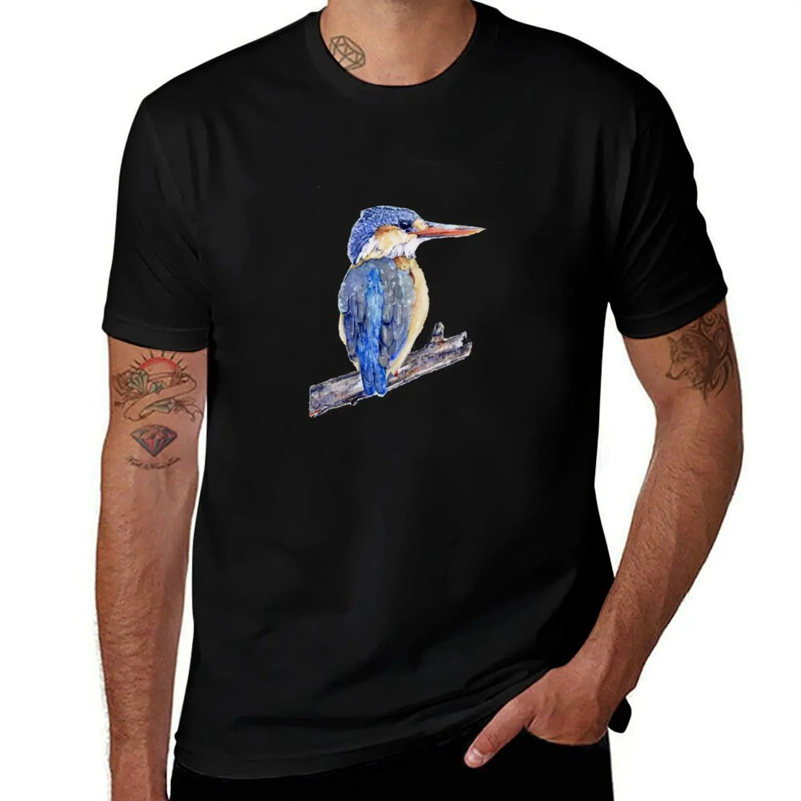 Malachite Kingfisher Watercolor T-Shirt Running Gym Short Sleeve Sports Tee T-Shirt