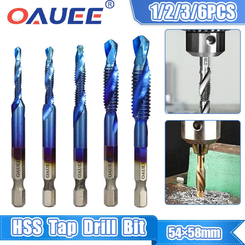 6PCS/Set Tap Drill Bit Hex Shank Titanium Plated HSS Screw Thread Bit Screw Machine Compound Tap M3 M4 M5 M6 M8 M10 Hand Tools