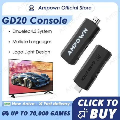 상단: Ampown GD20 게임 콘솔 4K 60fps HDMI 낮은 대기 시간 출력 GD10 Ultra GD20 TV 게임 스틱 휴대용 레트로 콘솔 내장