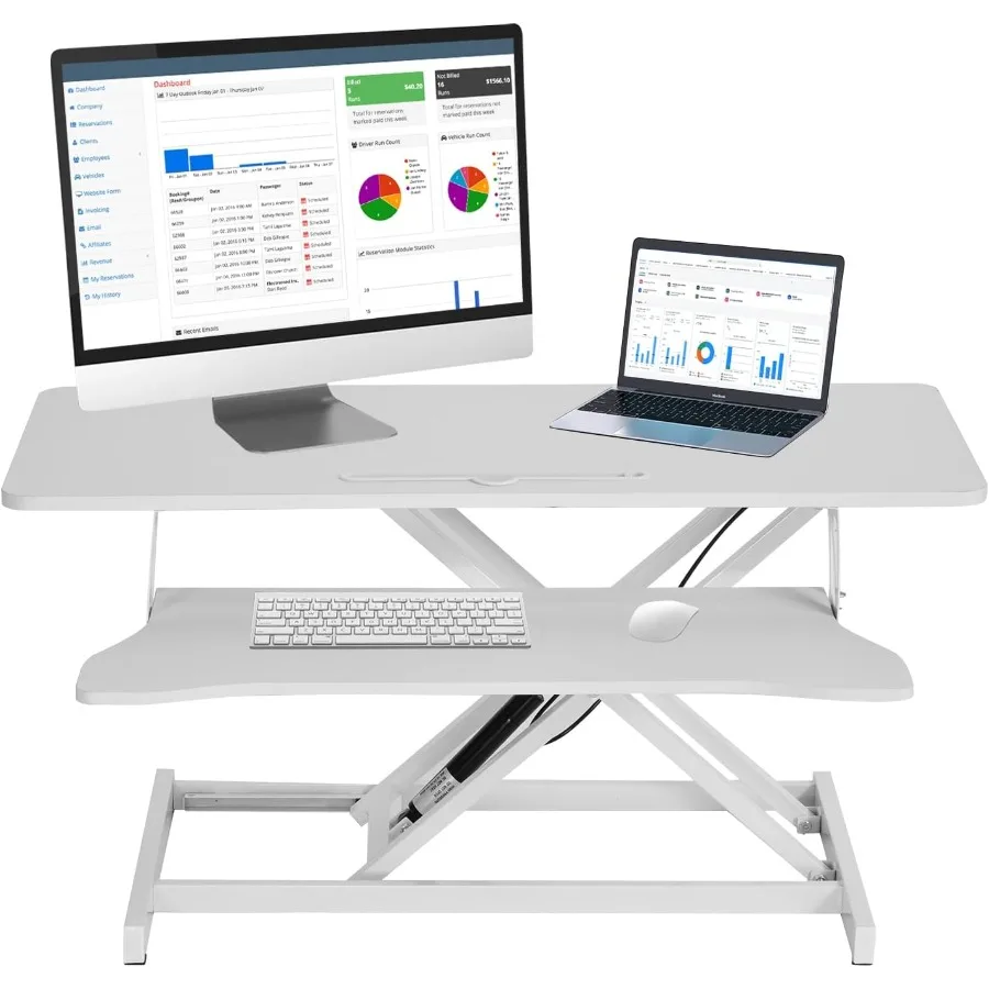 38 Height Adjustable Sit to Stand Desk Converter with Dual Monitor and Laptop Workstation Wide Keyboard Tray for Ergonomic Home