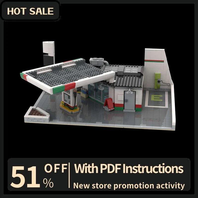 New 1459Pcs City Hot Street View Moc Modular Gas Service Station Model Build Custom Puzzle Diy Creative Ideas Toys Birthday Gift