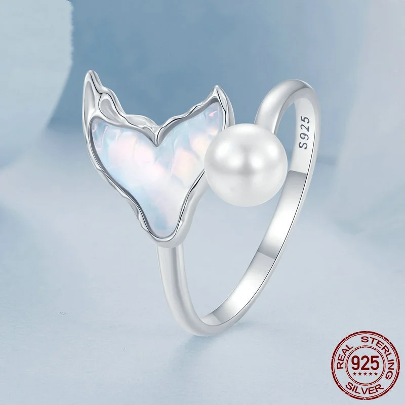 

Original fantasy fishtail pearls open ring,niche Ocean style s925 Sterling silver jewelry for women,a holiday gift for wives.