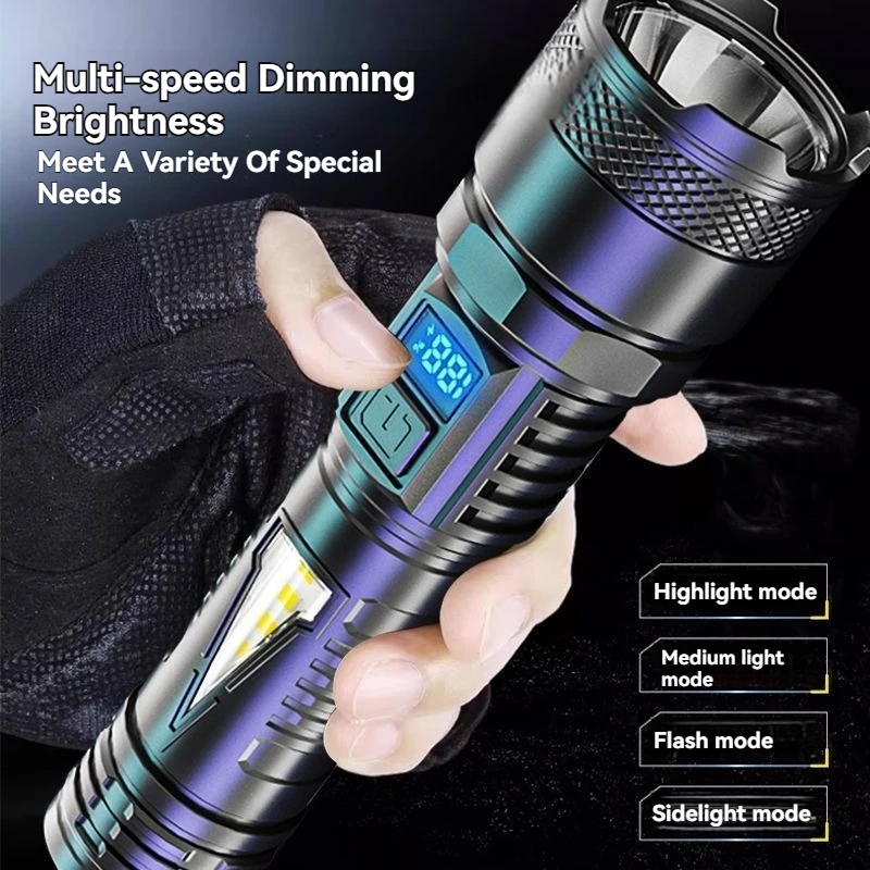 Super Bright Long Range LED Flashlight Tactical Light USB Rechargeable Light Telescopic Zoom Torch Camping Lantern Outdoor 2025