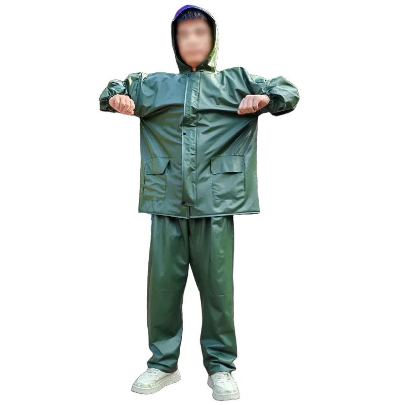 

Green Hooded Jacket with Trouser Suit Waterproof Rainrpoof Biker Motobiker