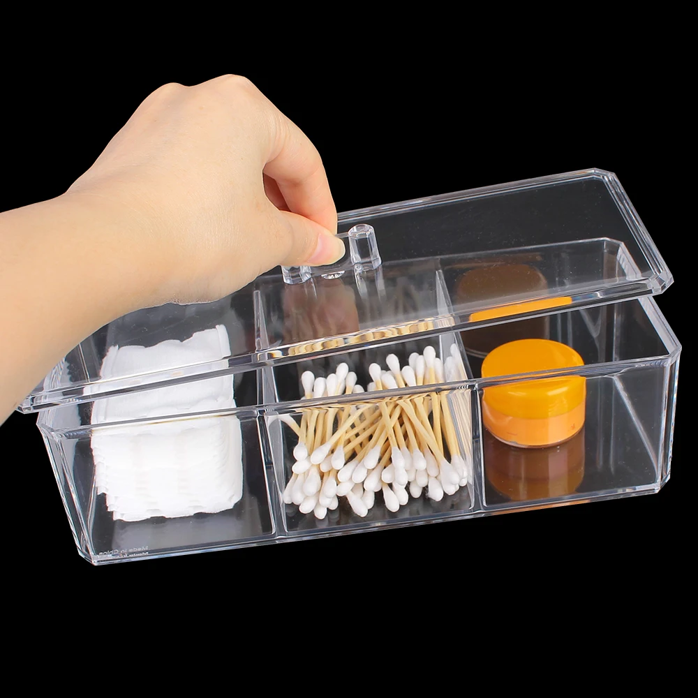 Cotton Swab Organizer Acrylic Material Dustproof Cosmetic Storage Box With Lid Makeup Holder Cotton Pad Container