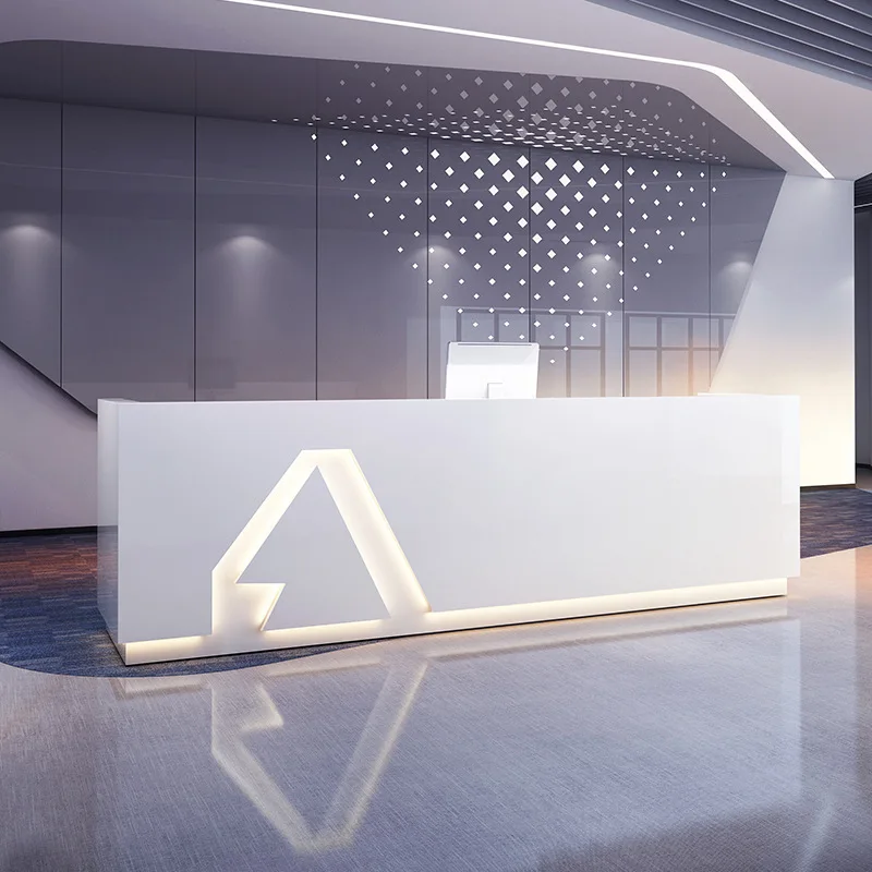 Large white paint beauty salon counter simple modern commercial bar company front desk reception cash register