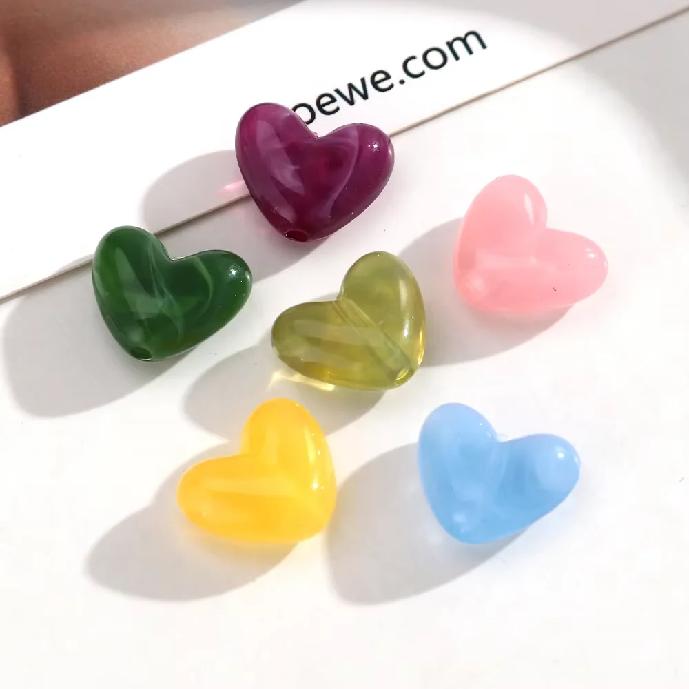 20pcs/lot Heart Acrylic Beads 1.4cm Assorted Colors Marble Loose Beads for Jewelry Making Bracelet Necklace DIY Craft Supplies