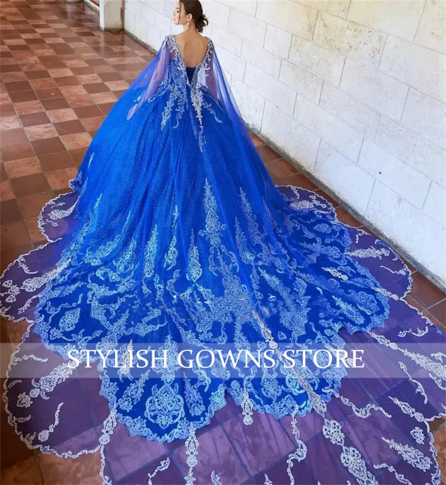 Cinderella Off De Schouder Baljurk Kralen Quinceanera Jurk Met Cape Prinses Corset Jurken Applicaties Vestidos De 15 Años